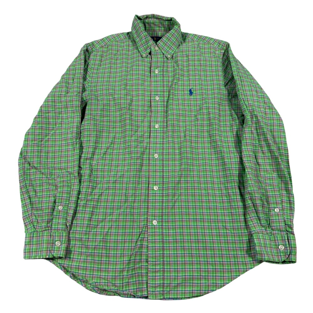 Ralph Lauren Button Down Shirt Mens Small Green Plaid Long Sleeve Preppy Pony